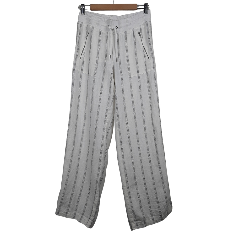 Athleta Linen Wide Leg Pants Grey And White Stripe Size 4